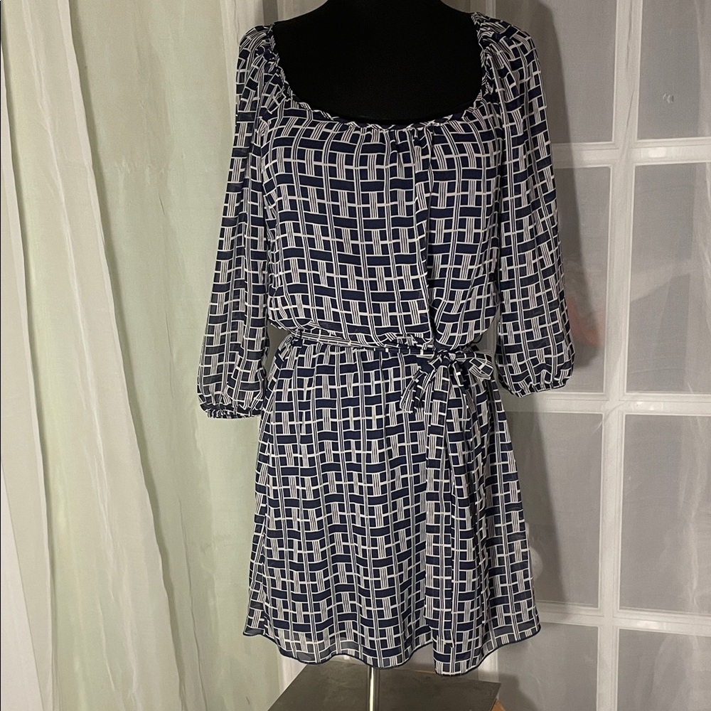 Chic Navy and White Patterned Dress by Speechless